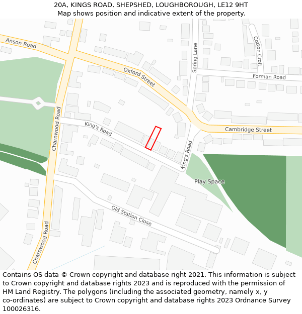 20A, KINGS ROAD, SHEPSHED, LOUGHBOROUGH, LE12 9HT: Location map and indicative extent of plot