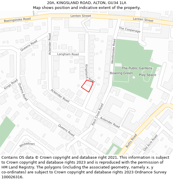 20A, KINGSLAND ROAD, ALTON, GU34 1LA: Location map and indicative extent of plot