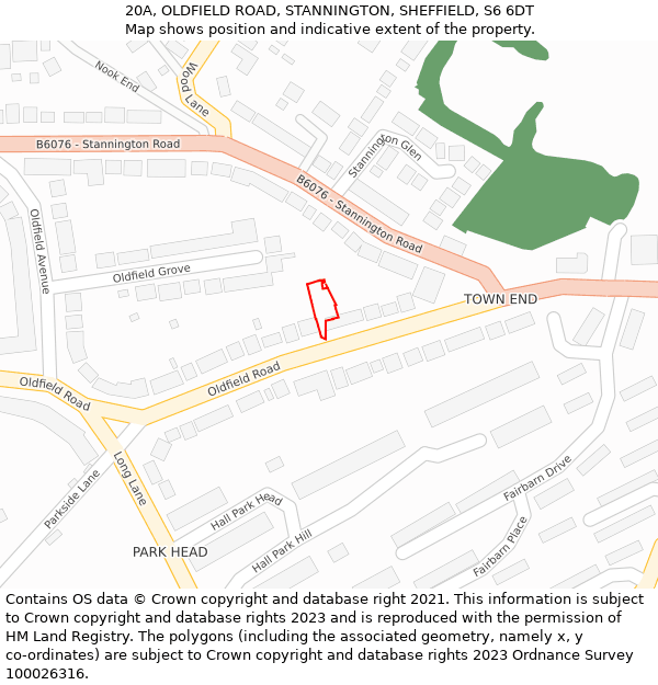20A, OLDFIELD ROAD, STANNINGTON, SHEFFIELD, S6 6DT: Location map and indicative extent of plot