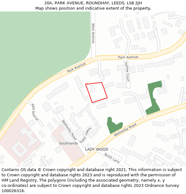 20A, PARK AVENUE, ROUNDHAY, LEEDS, LS8 2JH: Location map and indicative extent of plot