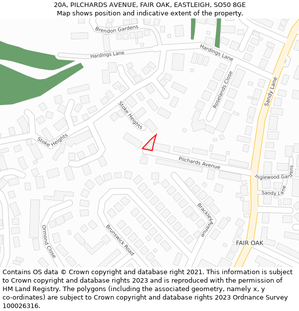 20A, PILCHARDS AVENUE, FAIR OAK, EASTLEIGH, SO50 8GE: Location map and indicative extent of plot