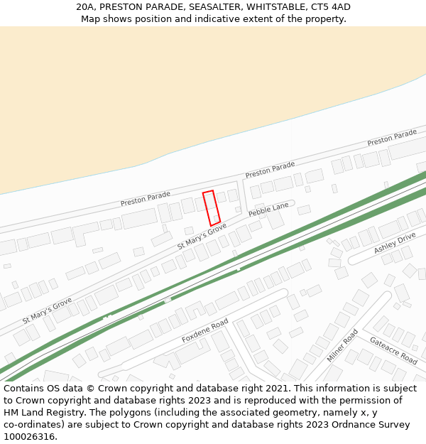 20A, PRESTON PARADE, SEASALTER, WHITSTABLE, CT5 4AD: Location map and indicative extent of plot