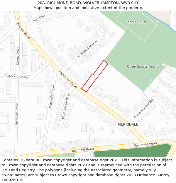 20A, RICHMOND ROAD, WOLVERHAMPTON, WV3 9HY: Location map and indicative extent of plot