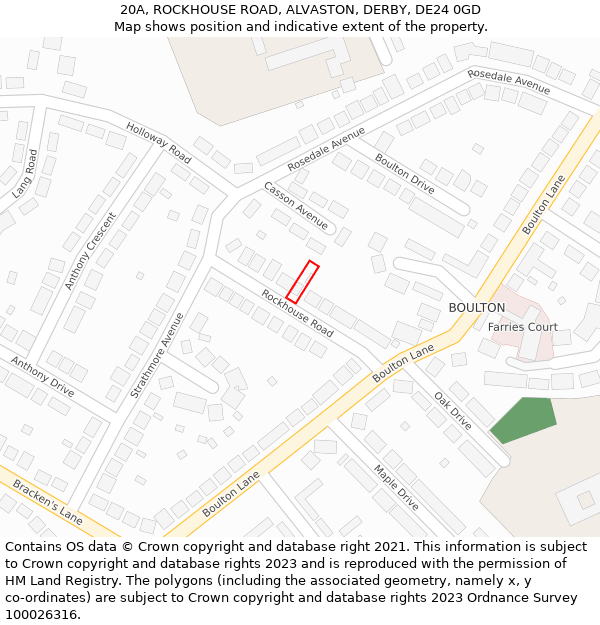 20A, ROCKHOUSE ROAD, ALVASTON, DERBY, DE24 0GD: Location map and indicative extent of plot