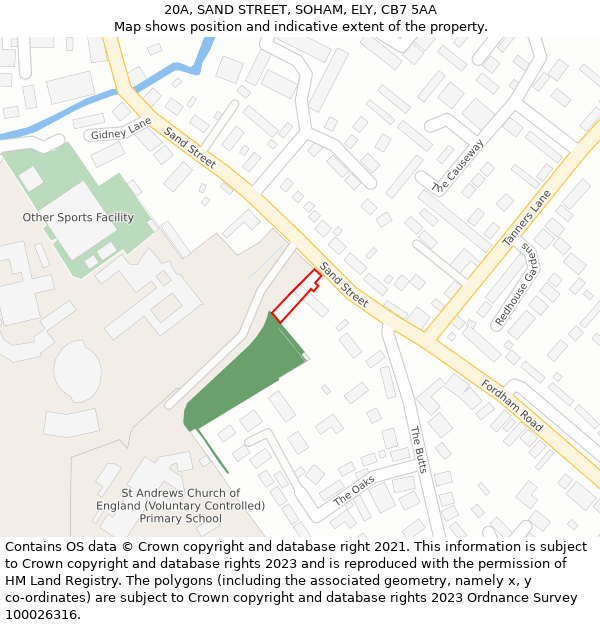 20A, SAND STREET, SOHAM, ELY, CB7 5AA: Location map and indicative extent of plot