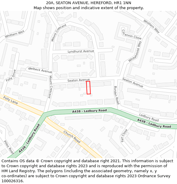 20A, SEATON AVENUE, HEREFORD, HR1 1NN: Location map and indicative extent of plot