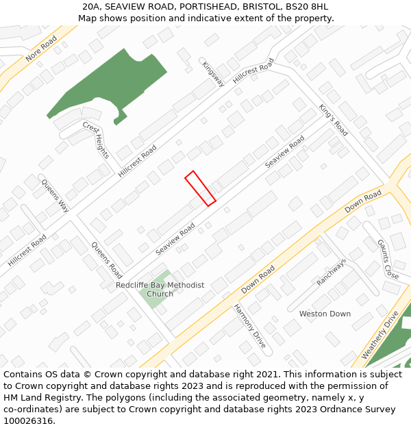 20A, SEAVIEW ROAD, PORTISHEAD, BRISTOL, BS20 8HL: Location map and indicative extent of plot