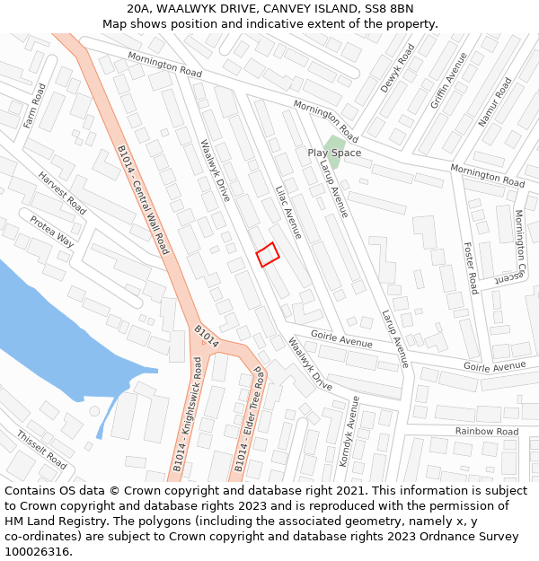 20A, WAALWYK DRIVE, CANVEY ISLAND, SS8 8BN: Location map and indicative extent of plot