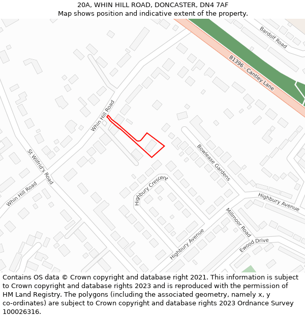 20A, WHIN HILL ROAD, DONCASTER, DN4 7AF: Location map and indicative extent of plot