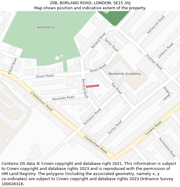 20B, BORLAND ROAD, LONDON, SE15 3AJ: Location map and indicative extent of plot