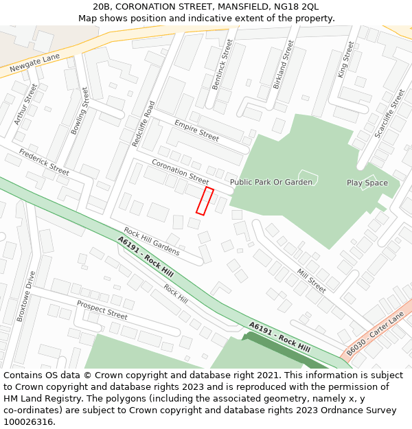 20B, CORONATION STREET, MANSFIELD, NG18 2QL: Location map and indicative extent of plot