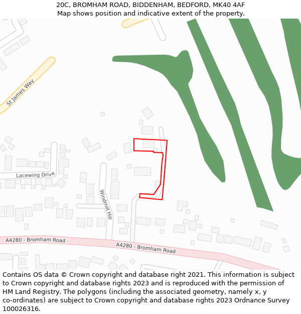 20C, BROMHAM ROAD, BIDDENHAM, BEDFORD, MK40 4AF: Location map and indicative extent of plot