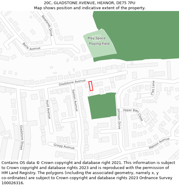 20C, GLADSTONE AVENUE, HEANOR, DE75 7PU: Location map and indicative extent of plot