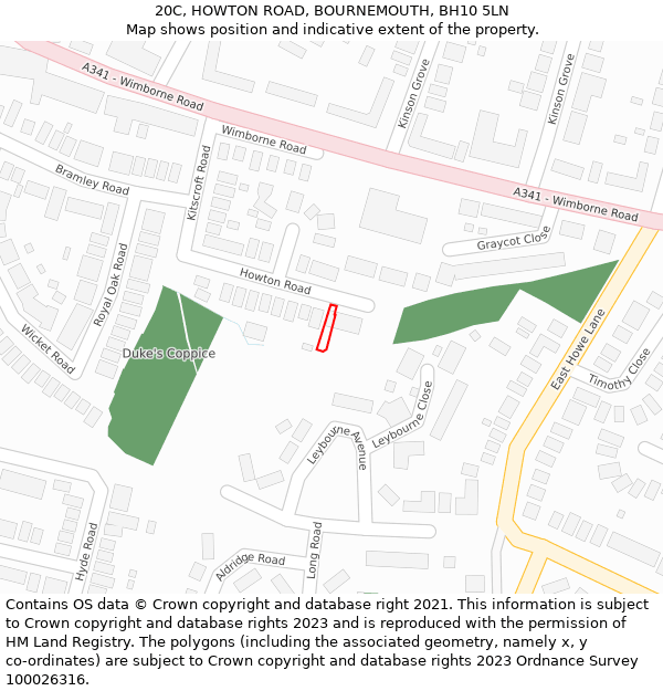 20C, HOWTON ROAD, BOURNEMOUTH, BH10 5LN: Location map and indicative extent of plot