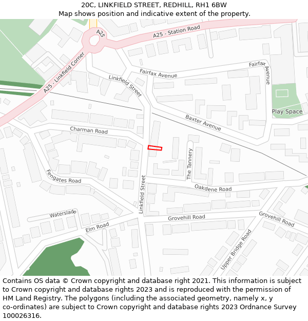 20C, LINKFIELD STREET, REDHILL, RH1 6BW: Location map and indicative extent of plot