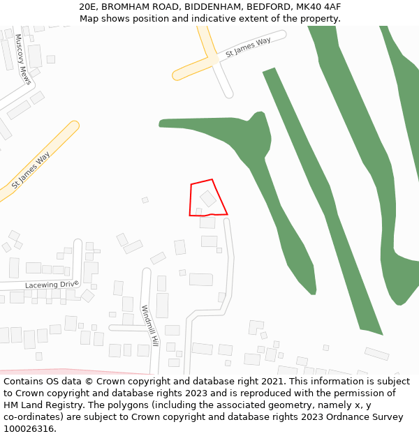20E, BROMHAM ROAD, BIDDENHAM, BEDFORD, MK40 4AF: Location map and indicative extent of plot