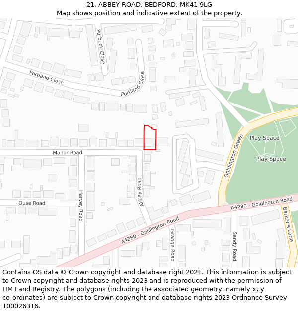 21, ABBEY ROAD, BEDFORD, MK41 9LG: Location map and indicative extent of plot