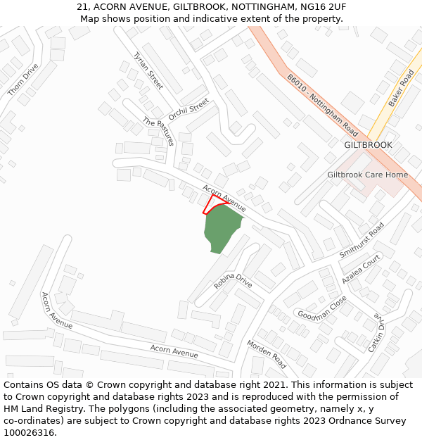 21, ACORN AVENUE, GILTBROOK, NOTTINGHAM, NG16 2UF: Location map and indicative extent of plot