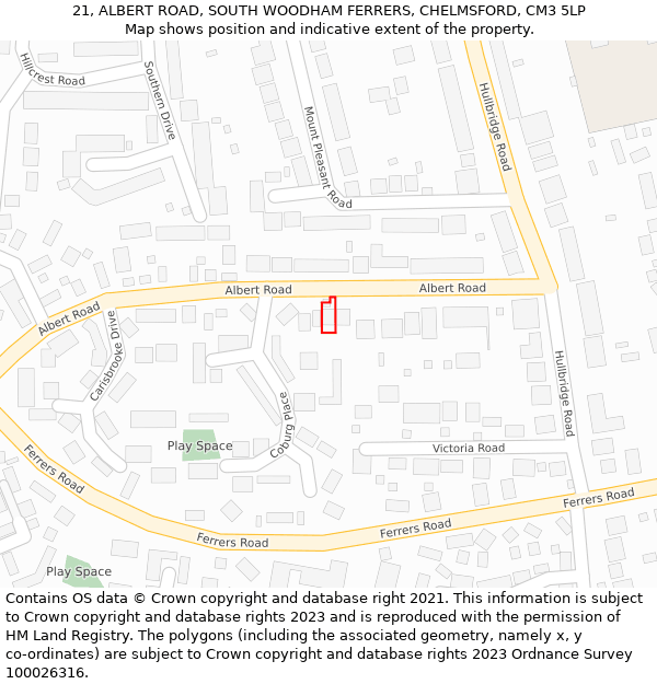 21, ALBERT ROAD, SOUTH WOODHAM FERRERS, CHELMSFORD, CM3 5LP: Location map and indicative extent of plot