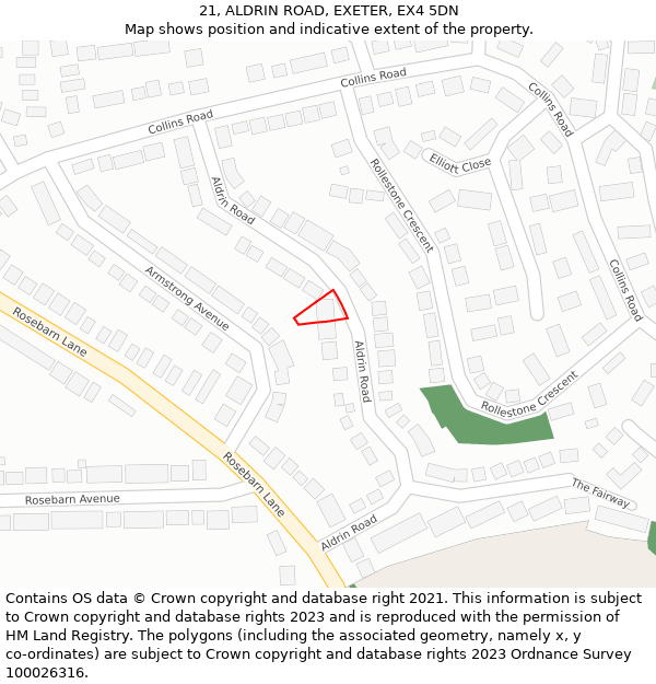21, ALDRIN ROAD, EXETER, EX4 5DN: Location map and indicative extent of plot