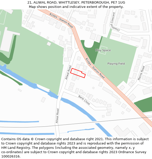 21, ALIWAL ROAD, WHITTLESEY, PETERBOROUGH, PE7 1UG: Location map and indicative extent of plot