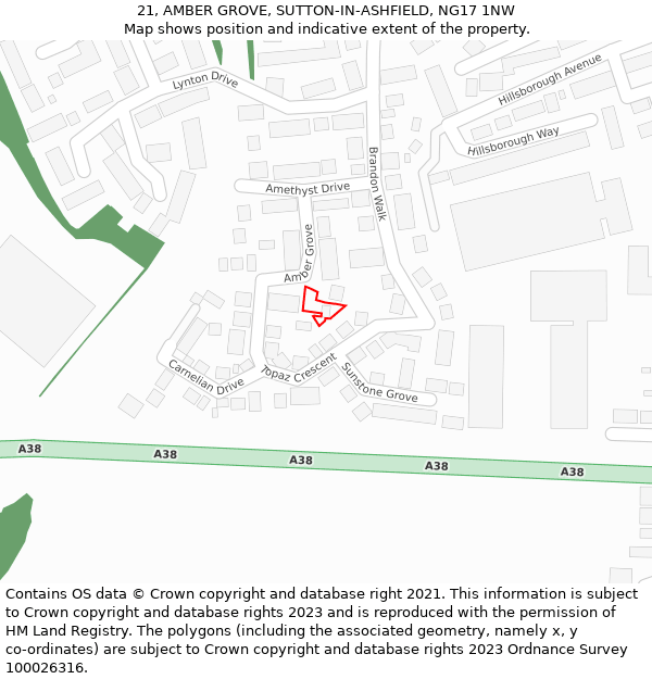 21, AMBER GROVE, SUTTON-IN-ASHFIELD, NG17 1NW: Location map and indicative extent of plot
