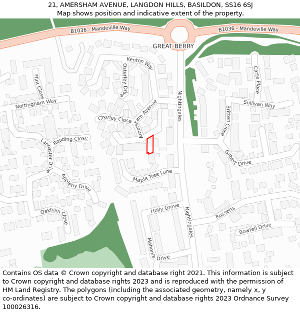 21, AMERSHAM AVENUE, LANGDON HILLS, BASILDON, SS16 6SJ: Location map and indicative extent of plot