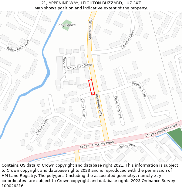 21, APPENINE WAY, LEIGHTON BUZZARD, LU7 3XZ: Location map and indicative extent of plot