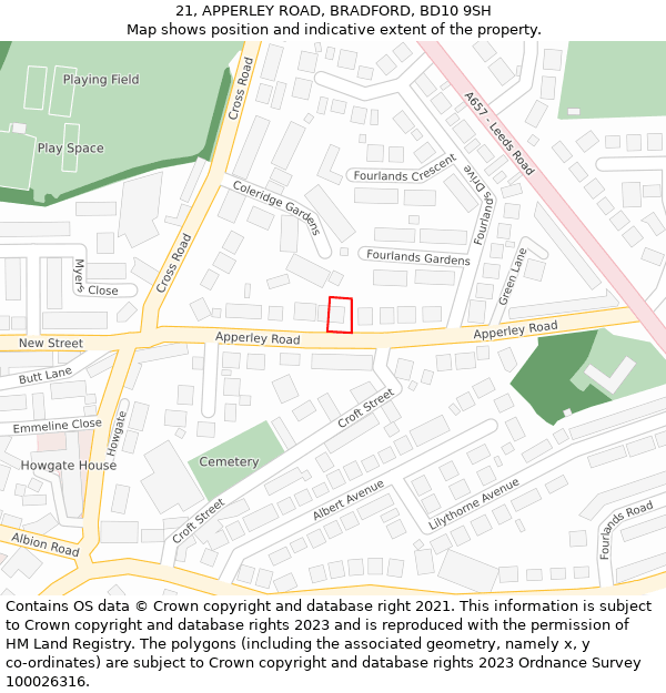 21, APPERLEY ROAD, BRADFORD, BD10 9SH: Location map and indicative extent of plot