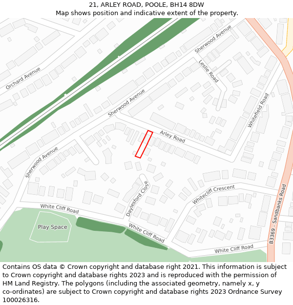 21, ARLEY ROAD, POOLE, BH14 8DW: Location map and indicative extent of plot
