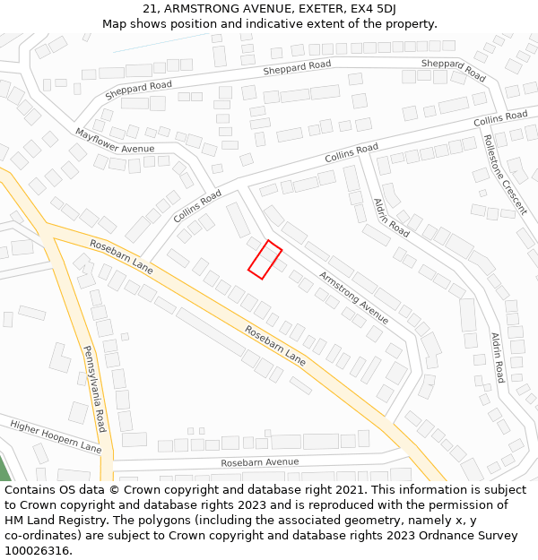 21, ARMSTRONG AVENUE, EXETER, EX4 5DJ: Location map and indicative extent of plot