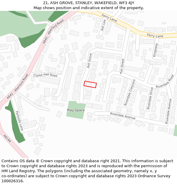 21, ASH GROVE, STANLEY, WAKEFIELD, WF3 4JY: Location map and indicative extent of plot