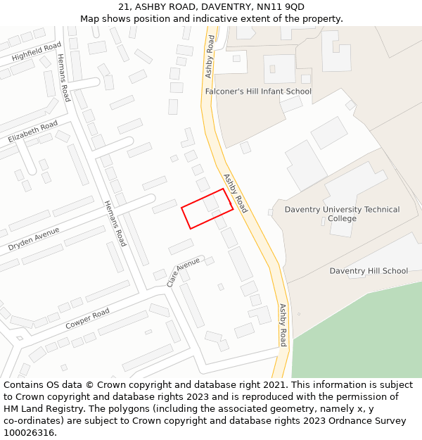 21, ASHBY ROAD, DAVENTRY, NN11 9QD: Location map and indicative extent of plot