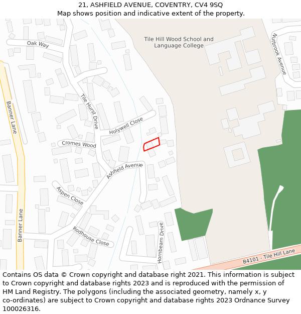 21, ASHFIELD AVENUE, COVENTRY, CV4 9SQ: Location map and indicative extent of plot