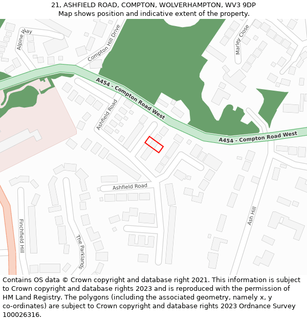 21, ASHFIELD ROAD, COMPTON, WOLVERHAMPTON, WV3 9DP: Location map and indicative extent of plot
