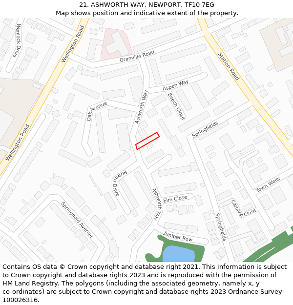 21, ASHWORTH WAY, NEWPORT, TF10 7EG: Location map and indicative extent of plot