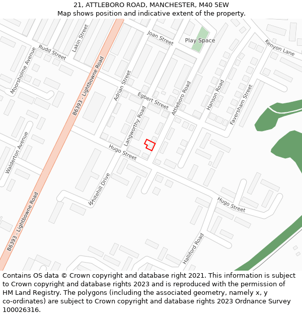 21, ATTLEBORO ROAD, MANCHESTER, M40 5EW: Location map and indicative extent of plot