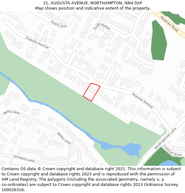 21, AUGUSTA AVENUE, NORTHAMPTON, NN4 0XP: Location map and indicative extent of plot