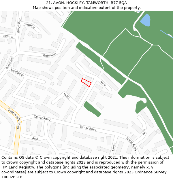 21, AVON, HOCKLEY, TAMWORTH, B77 5QA: Location map and indicative extent of plot