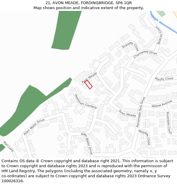 21, AVON MEADE, FORDINGBRIDGE, SP6 1QR: Location map and indicative extent of plot