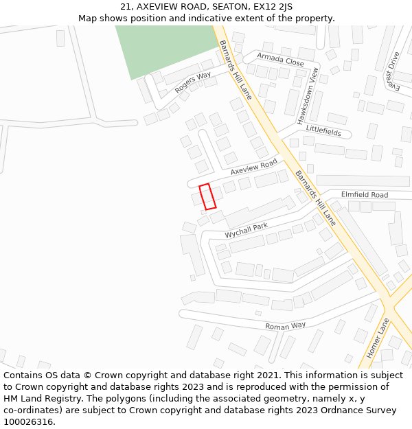 21, AXEVIEW ROAD, SEATON, EX12 2JS: Location map and indicative extent of plot