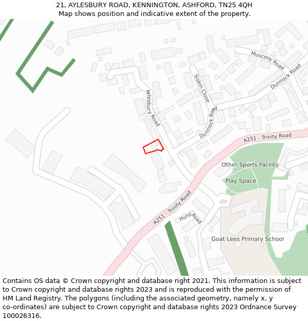 21, AYLESBURY ROAD, KENNINGTON, ASHFORD, TN25 4QH: Location map and indicative extent of plot