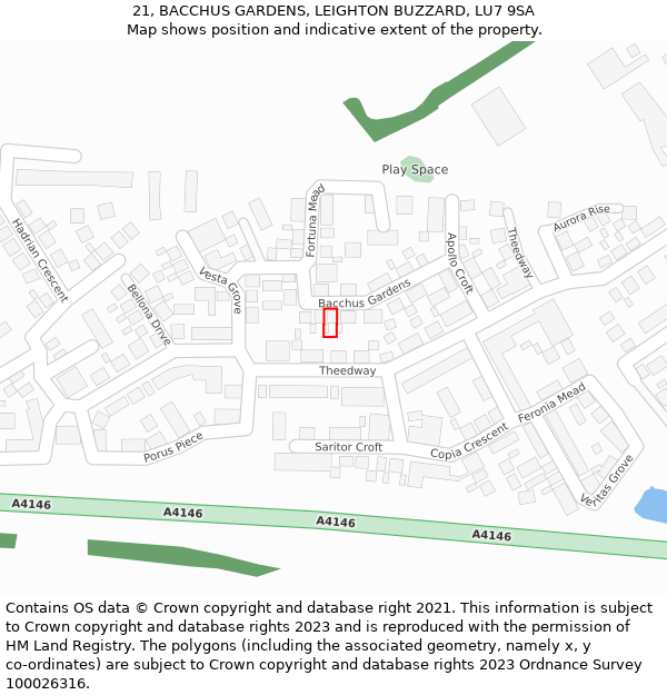 21, BACCHUS GARDENS, LEIGHTON BUZZARD, LU7 9SA: Location map and indicative extent of plot