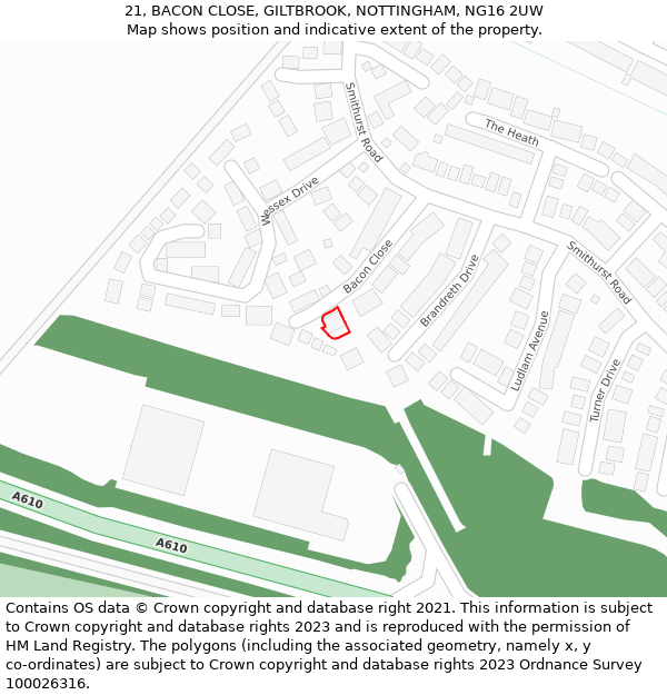 21, BACON CLOSE, GILTBROOK, NOTTINGHAM, NG16 2UW: Location map and indicative extent of plot