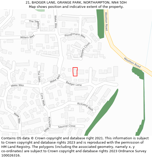 21, BADGER LANE, GRANGE PARK, NORTHAMPTON, NN4 5DH: Location map and indicative extent of plot