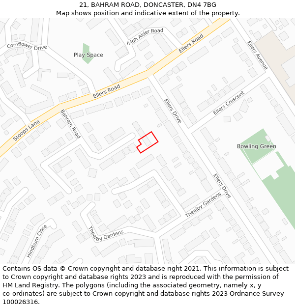 21, BAHRAM ROAD, DONCASTER, DN4 7BG: Location map and indicative extent of plot