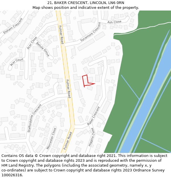 21, BAKER CRESCENT, LINCOLN, LN6 0RN: Location map and indicative extent of plot