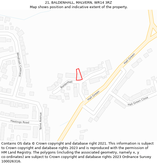 21, BALDENHALL, MALVERN, WR14 3RZ: Location map and indicative extent of plot