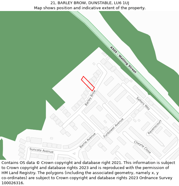 21, BARLEY BROW, DUNSTABLE, LU6 1UJ: Location map and indicative extent of plot