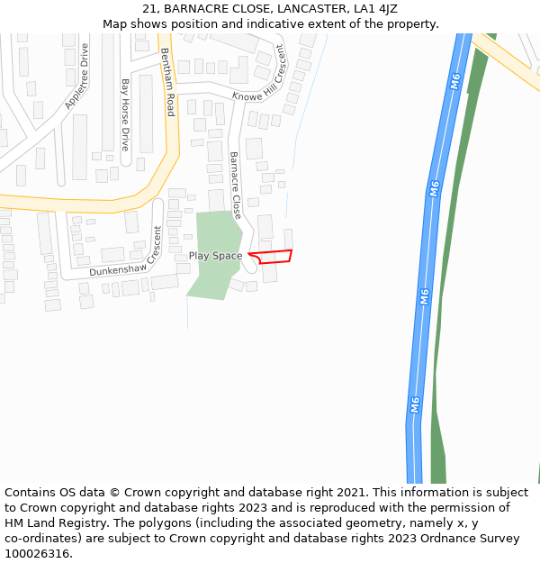 21, BARNACRE CLOSE, LANCASTER, LA1 4JZ: Location map and indicative extent of plot